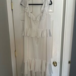 Cream Ruffled Tiered Maxi Sundress with Halter Neckline